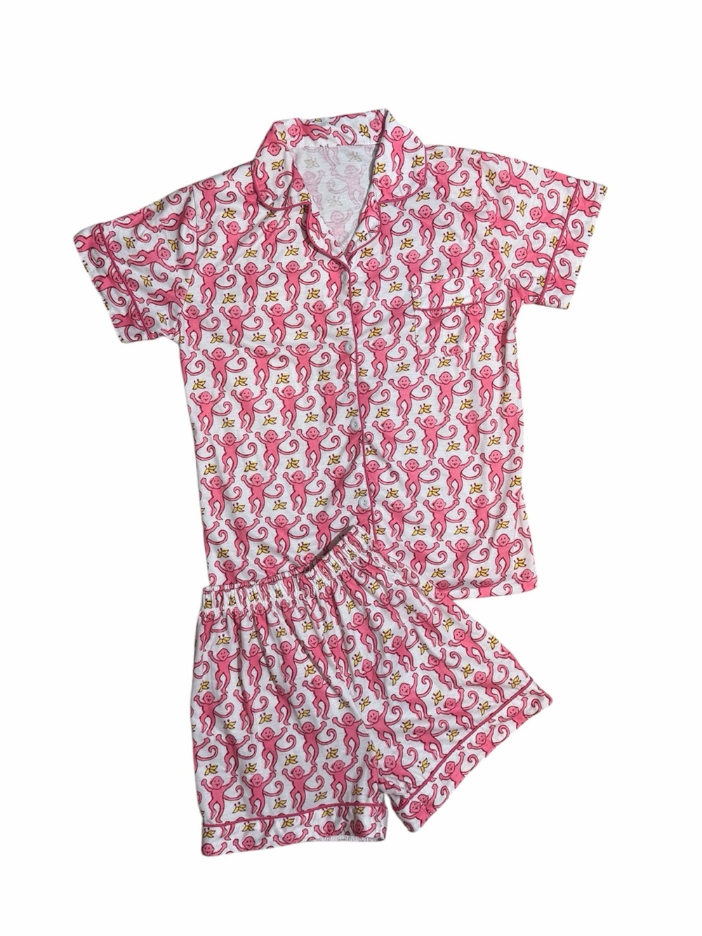 Girl Pink Monkey & Banana Print Pajama Set size L 12